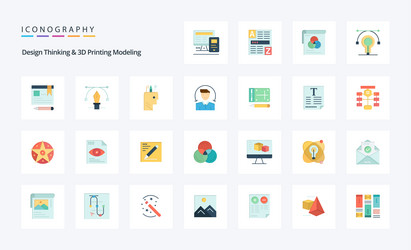 25 design thinking and d printing modeling flat vector image