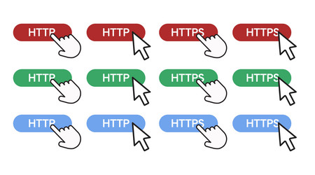 http and https click icon set vector