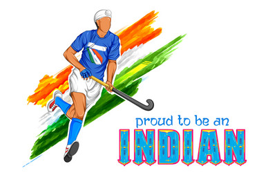 Indian sportsman field hockey player victory vector