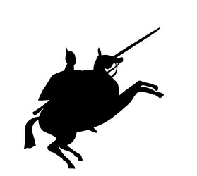 knight in armor riding horse silhouette Vector Image