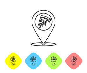 grey map pointer with fast food slice pizza line vector image
