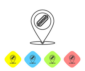grey map pointer with fast food hotdog line icon vector image