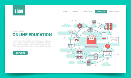 Online education concept with circle icon vector