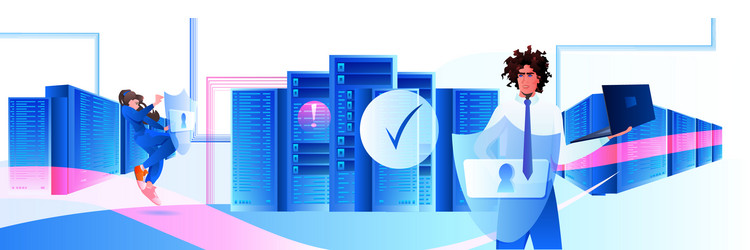 engineers using laptop database server protection vector image