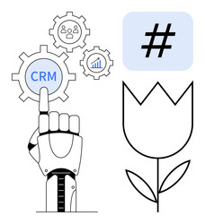 robotic hand interacting with crm interface vector image