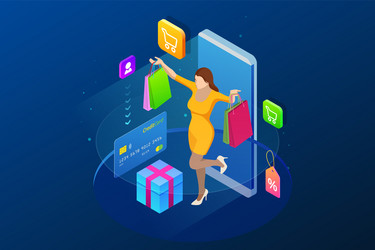 isometric smart phone online shopping concept vector