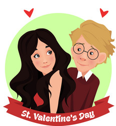 embraces a loving couple beauty and geek happy vector