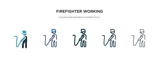 Firefighter working icon in different style two vector