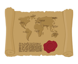 Map world of ancient scroll with seal king old vector