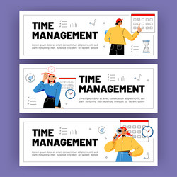 time management posters with workers and calendar vector