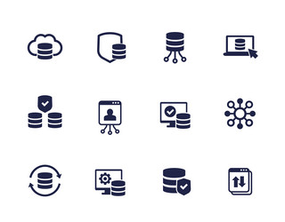 data storage and security database icons set vector image