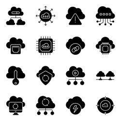 Pack of cloud computing and hosting solid icons vector