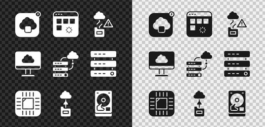 set cloud technology data transfer loading window vector image