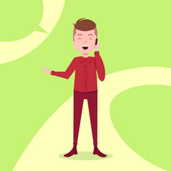 Teen boy character happy phone call male red suit vector