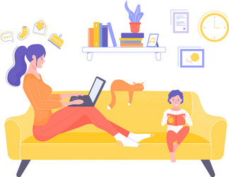 Mom and son in living room vector