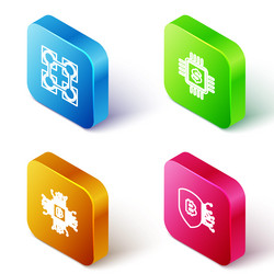 set isometric line blockchain technology vector image