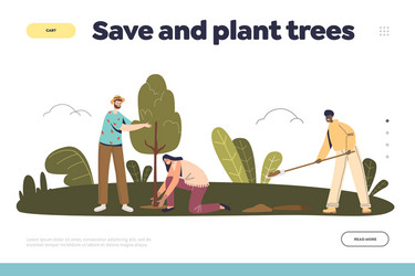 Save and plant trees concept of landing page vector