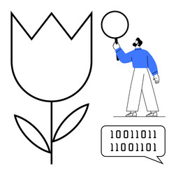 digital analyst examining binary code vector image