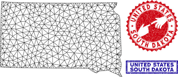 polygonal wire frame south dakota state map vector