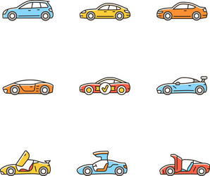 sports car models rgb color icons set Vector Image