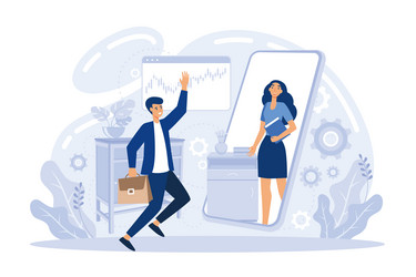 worker using computer for collective virtual vector image