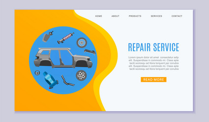 Car repair service banner with auto parts wheels vector