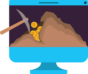 computer with pick mining bitcoin commerce vector image
