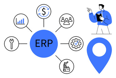 erp system overview with icons for management vector image