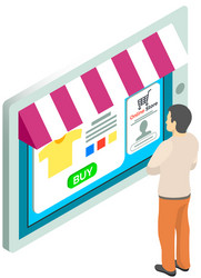 Man is using tablet with app to buy and order vector