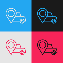 Pop art line map pointer with taxi icon isolated vector