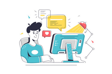 Man Working on Computer vector image