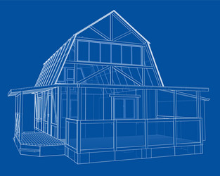 3d rendering of house wireframe structure vector