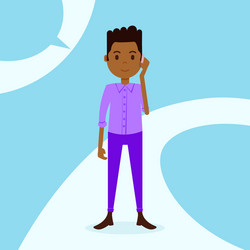 African teen boy character serious phone call male vector