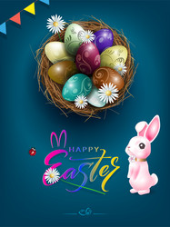 with easter eggs in a straw nest and wonderful vector image