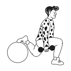 man performs split squat with dumbbell and ball vector image