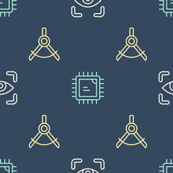 set line eye scan drawing compass and processor vector image