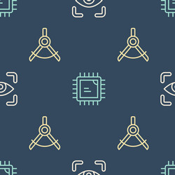 Set line eye scan drawing compass and processor vector