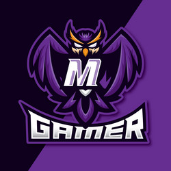 Letter m owl mascot esport gaming logo design vector