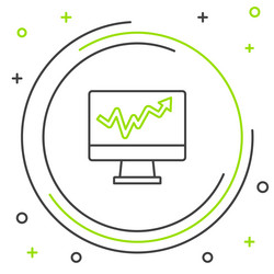 Line computer monitor with graph chart icon vector