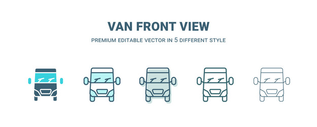 Van front view icon in 5 different style outline vector