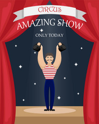 circus strong man with weights in his hands vector