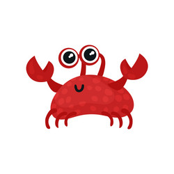 smiling red crab with small claws and big shiny vector