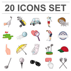 Golf Icon Set - Cartoon Style Vector Image