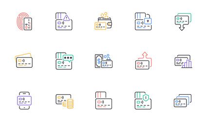 Credit card line icons non-cash payment withdraw vector