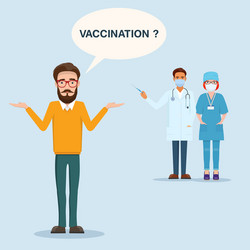 man thinking and doubting vaccination problem vector