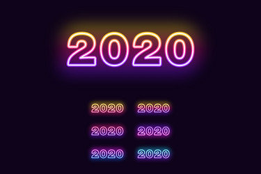 neon number 2020 new year digits in different vector image