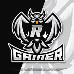 Letter r owl mascot esport gaming logo design vector