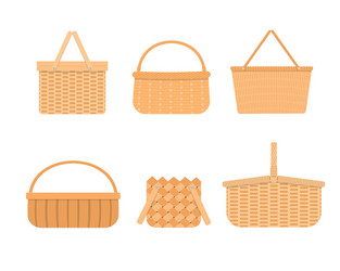 Silhouettes of empty wicker picnic baskets set Vector Image