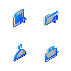 set isometric line add new folder file covered vector image