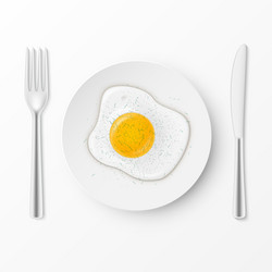 top view fried egg breakfast on serving plate vector